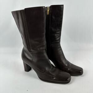 Worthington Dark Brown Leather Womens Square Toe Ankle Boots